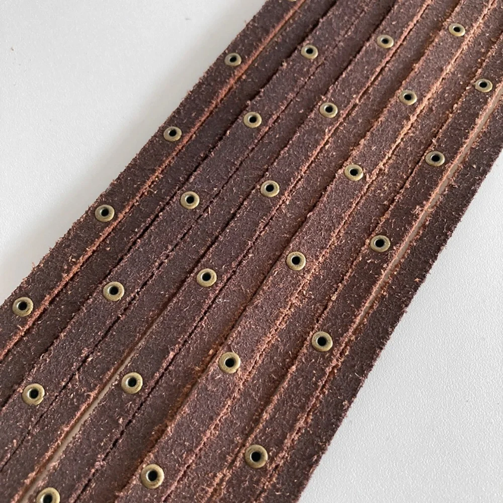 Linea Pelle Brown Multi-Strap Leather Belt with Brass Buckle